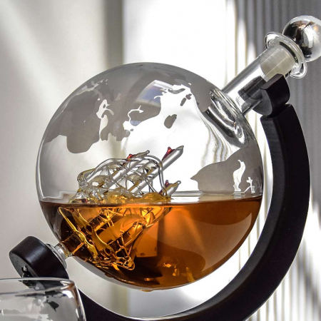 Cadou Luxury Decantor cu Patru Pahare Glob World & Suport Lemn Kitchen [5]