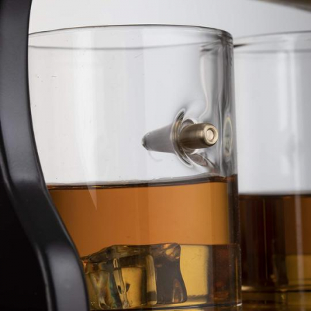 Decantor Pusca cu Patru Pahare cu Glont & Suport Lemn Kitchen. TOP 10 Cadouri Barbati [7]
