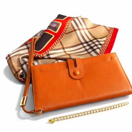 Ocazii Cadouri - Set Cadou Luxury Femei – Portofel Piele, Eșarfă Mătase & Brățară Gold