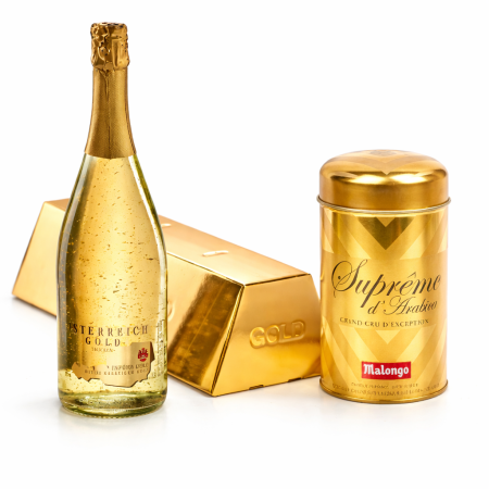 Cadouri 8 Martie - Cadou Gold Luxury Şampanie - cu foiţă de aur 23 karate & Gold Coffee - personalizabil