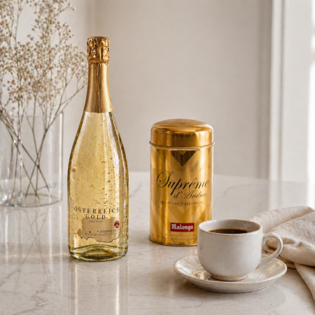Cadouri pentru Mireasa - Cadou Gold Luxury Şampanie - cu foiţă de aur 23 karate & Gold Coffee - personalizabil