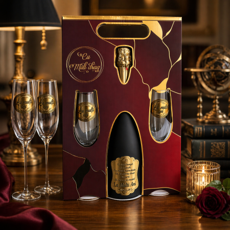 Șampanie + 2 Pahare Personalizate „La Mulți Ani” [2]