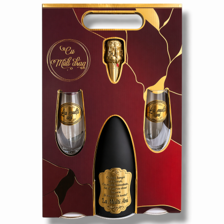 Șampanie + 2 Pahare Personalizate „La Mulți Ani” [1]