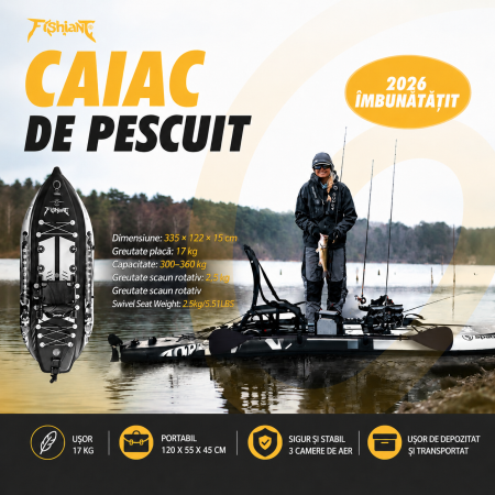 Caiac Gonflabil pentru Pescuit 2026 cu Scaun Rotativ 360°, Suporturi Lansete și Accesorii Incluse [0]