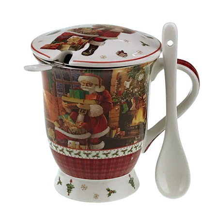 Cana cu imagini de Craciun, din ceramica cu infuzor pentru ceai, lingurita si capac [1]