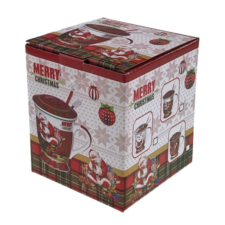 Cana cu imagini de Craciun, din ceramica cu infuzor pentru ceai, lingurita si capac [2]