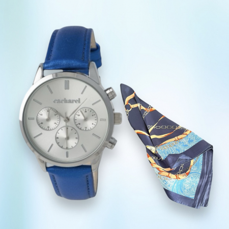 Ceas Chronograph Lady Bright Blue & Esarfa Matase [0]