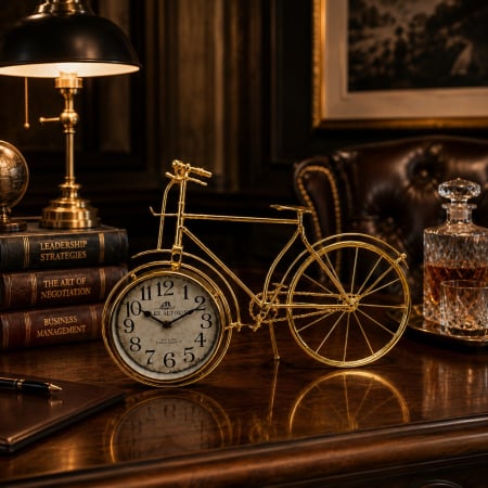 Cadouri Bărbați – Idei Premium pentru Soț, Tată, Iubit sau Șef - Ceas de Masă Decorativ Bicicletă Aurie