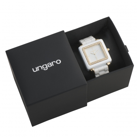 Ceas Preziosa Ungaro White si Cercei Gold Studs [4]