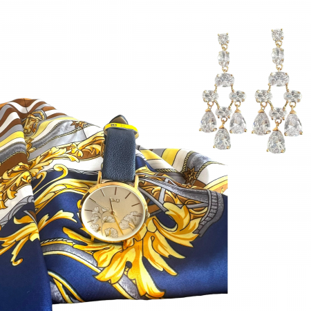 Ceas Q&Q, Cercei Gold Flower si Esarfa Matase Borealy [0]