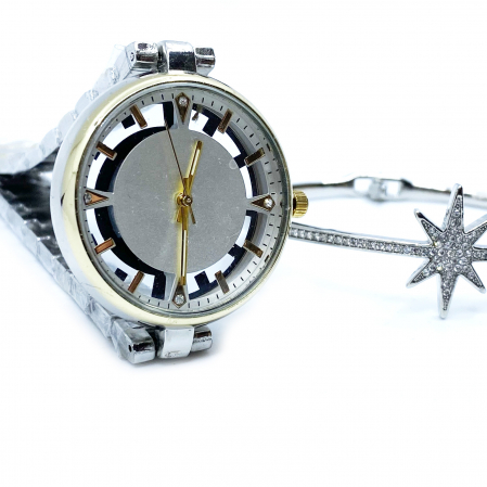 Set Ceas Lady Skeleton Luxury Gold & Bratara Star [3]