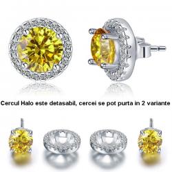 Cadouri cu cele mai multe feedbackuri - Cercei Borealy Argint Diamonds Halo One Two Yellow