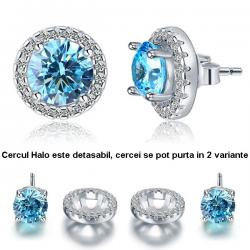 Cadouri cu cele mai multe feedbackuri - Cercei Borealy Argint Diamonds Halo One & Two Blue