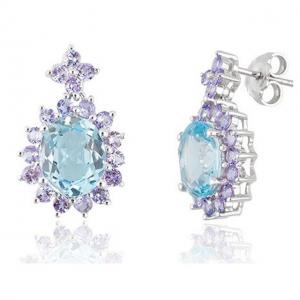 Cercei Borealy Argint 925 Blue Topaz Natural Oval [1]