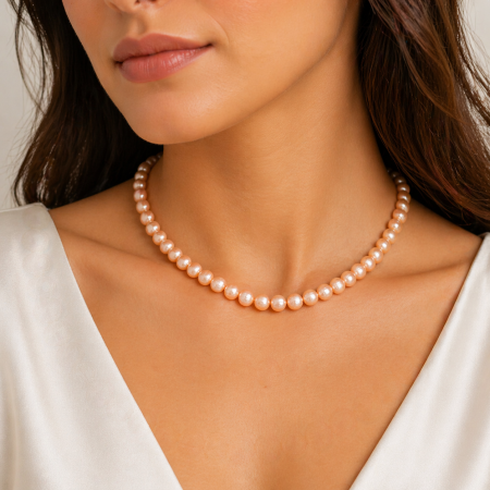 Bijuterii - Colier Perle Naturale de Cultura Peach Gold - Cadou Elegant Femei