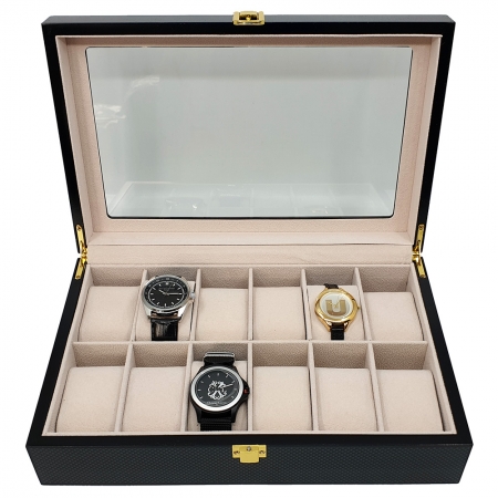 Cadouri pentru Soț – Idei Inspirate pentru Aniversări și Momente Importante - Cutie 12 ceasuri Black Carbon - Personalizare gratuita cu placuta gravata