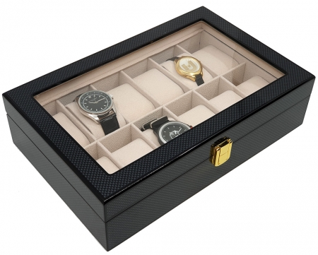 Cutie 12 ceasuri Black Carbon - Personalizare gratuita cu placuta gravata [3]