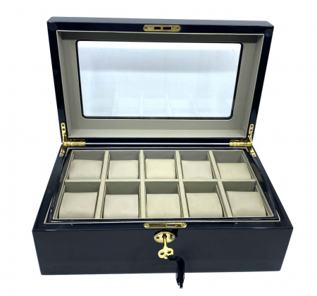 Cutie 10 Ceasuri si Butoni Luxury Black Wood [0]