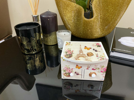 Cutie Bijuterii din Lemn cu 3 Compartimente - Turnul Eiffel [3]