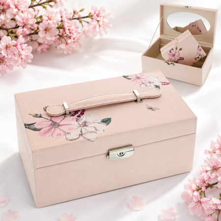 Casete Bijuterii - Cutie de Bijuterii cu Oglindă și Design Floral Flowers