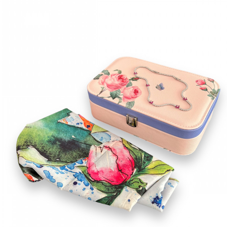 Cadou Cutie de bijuterii, Esarfa Matase si Colier Tennis Rose [2]