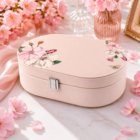 Casete Bijuterii - Cutie Bijuterii Ovală cu Design Floral