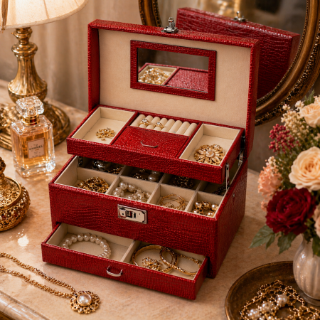 Cadouri de sarbatori - Cutie de bijuterii XL Secret Red Croco 30 cm X 20 cm