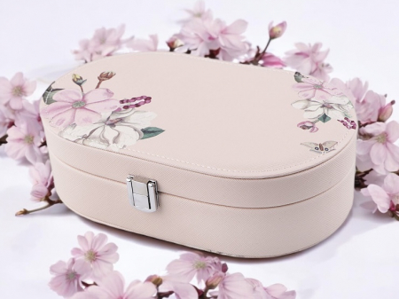 Cutii Bijuterii - Cutie Bijuterii Ovală cu Design Floral