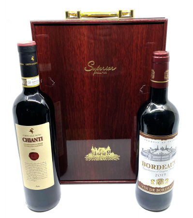 Cutie Vin Dubla din Lemn cu 3 Accesorii + Vin Bordeaux + Vin Chianti [0]