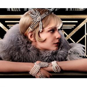 Tiara Borealy Pearls Silk Great Gatsby Luxury Headband [4]