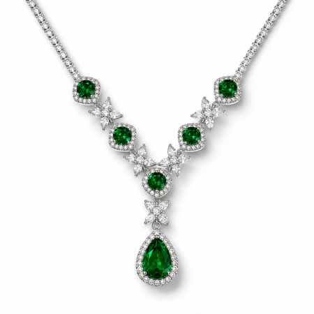 Coliere - Colier Elegant Verde Smarald cu Cristale