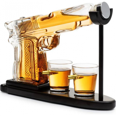 Cadouri de Lux - Decantor Pistol cu Doua Pahare cu Glont