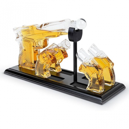 Cadouri de Lux - Decantor Shotgun cu Patru Pahare in forma de pistol Kitchen
