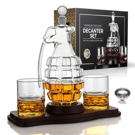Decantor Grenada + 2 Pahare fara model & Suport Lemn [8]