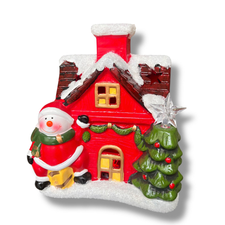 Decorațiune de Crăciun din Ceramică – Căsuță Roșie cu Moș Crăciun Om de zapada și Brad Împodobit [1]