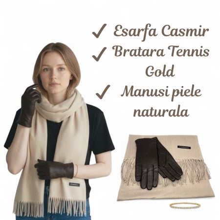 Cadouri Dama - Esarfa Casmir, Mănuşi Piele Naturală si Bratara Tennis Diamonds
