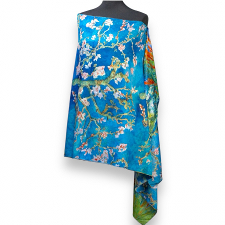 Cadouri Secret Santa - Esarfa de Matase Flowers  cu doua fete LARGE 70 x 180 cm