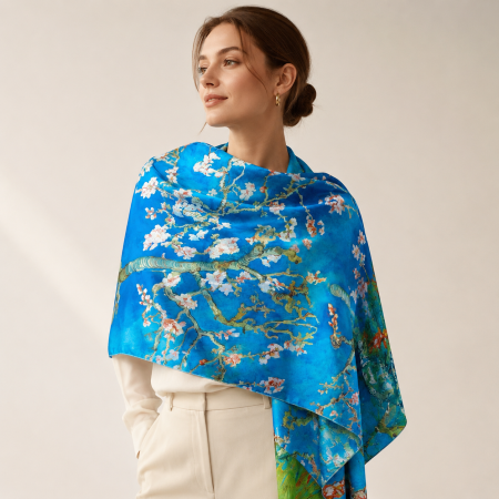 Ocazii Cadouri - Esarfa de Matase Flowers  cu doua fete LARGE 70 x 180 cm