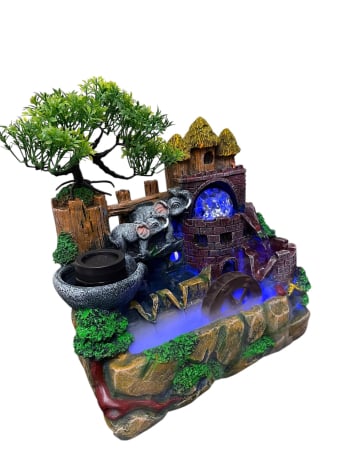 Fântână Feng Shui Elefanți & Castel Medieval cu LED și Abur [5]