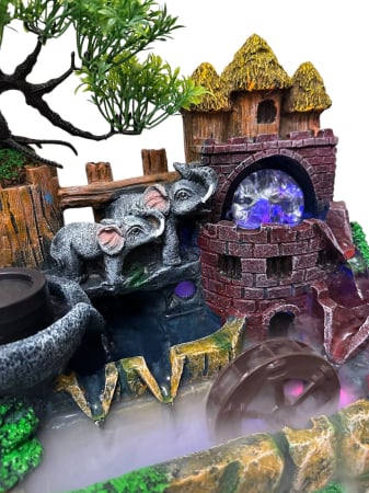 Fântână Feng Shui Elefanți & Castel Medieval cu LED și Abur [3]