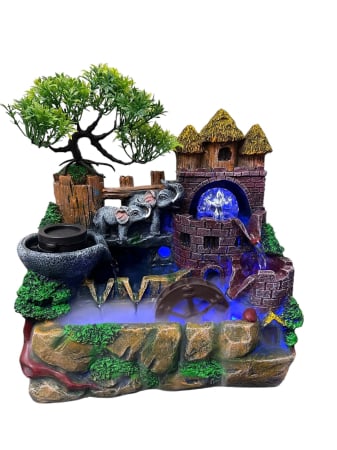 Fântână Feng Shui Elefanți & Castel Medieval cu LED și Abur [4]