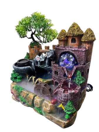 Fântână Feng Shui Elefanți & Castel Medieval cu LED și Abur [2]