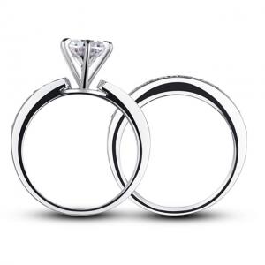 Set Inel şi Verighetă Borealy Argint 925 Solitaire Princess Marimea 8 [2]