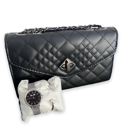 Geanta Black Elegance & Esarfa Matase & Set ceas si bratara Mateo Ferari [6]