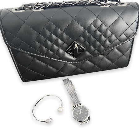 Geanta Black Elegance & Esarfa Matase & Set ceas si bratara Mateo Ferari [1]