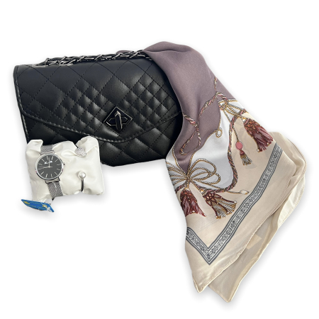 Geanta Black Elegance & Esarfa Matase & Set ceas si bratara Mateo Ferari [0]