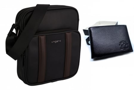 Geanta Borseta Reporter Taddeo Black Ungaro + CADOU Portofel West Polo din piele naturala [0]