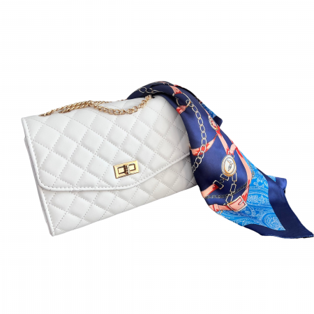 Eva Geanta White Summer Lady & Esarfa Matase Marine [0]