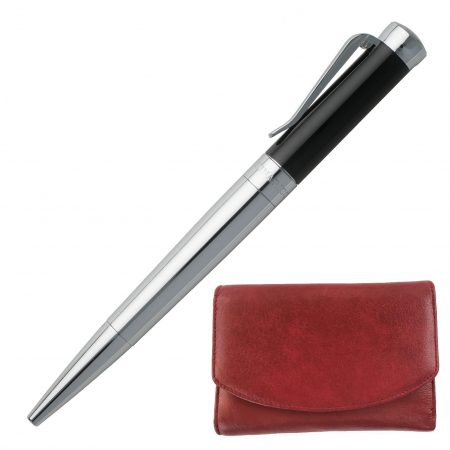 Gift Set Pix Ballpoint Black Nina Ricci si Portofel Piele Naturala Rosie [0]