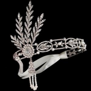 Tiara Borealy Pearls Silk Great Gatsby Luxury Headband [2]